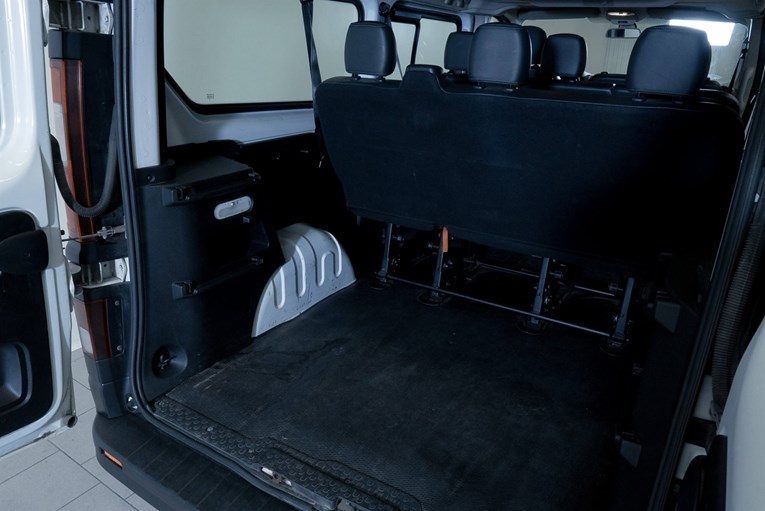 Renault Trafic open trunk and luggage area. 